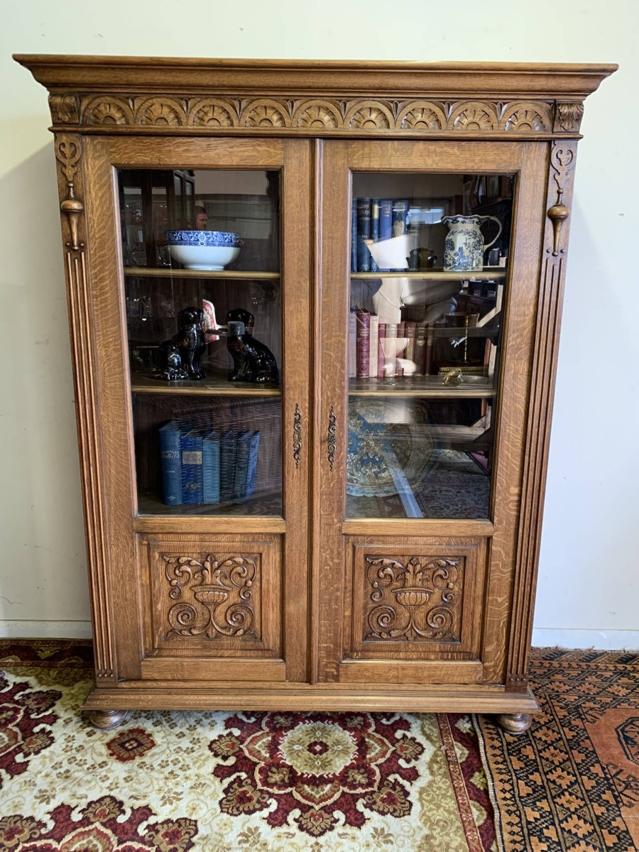 Outstanding Quality Carved Oak Glazed Two Door Bookcase Circa 1900- Now Sold - Image 10