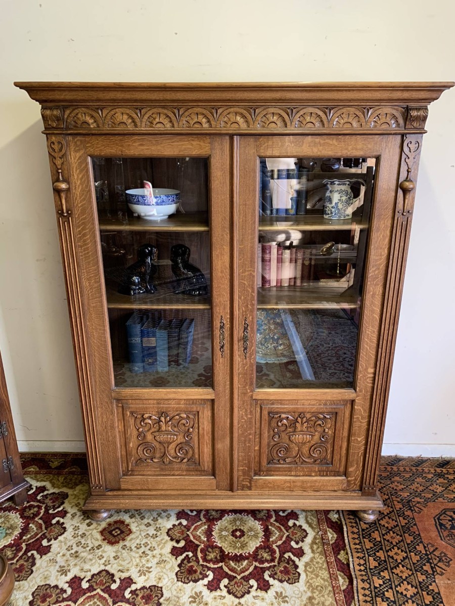 Outstanding Quality Carved Oak Glazed Two Door Bookcase Circa 1900- Now Sold - Image 11