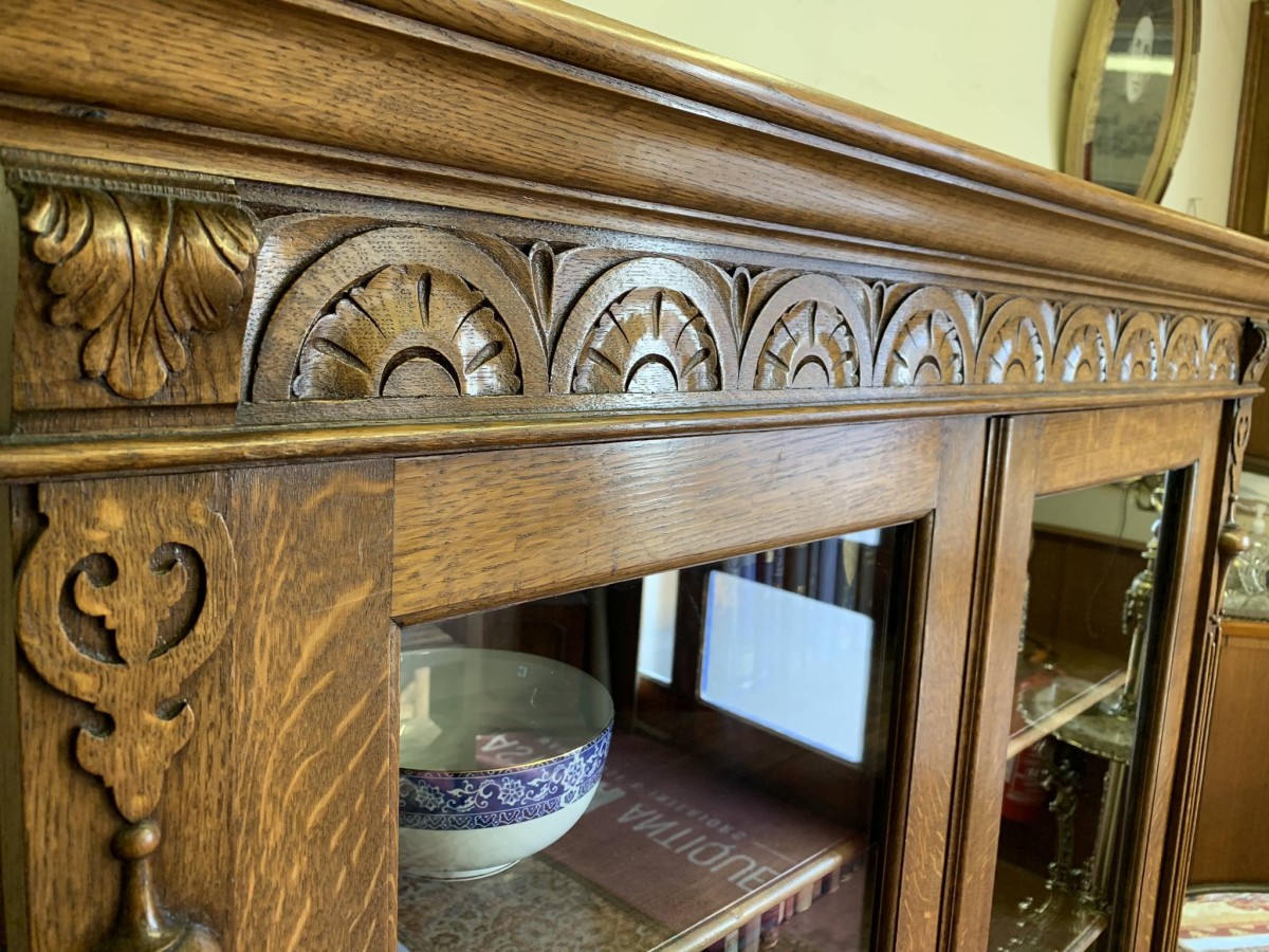 Outstanding Quality Carved Oak Glazed Two Door Bookcase Circa 1900- Now Sold - Image 12