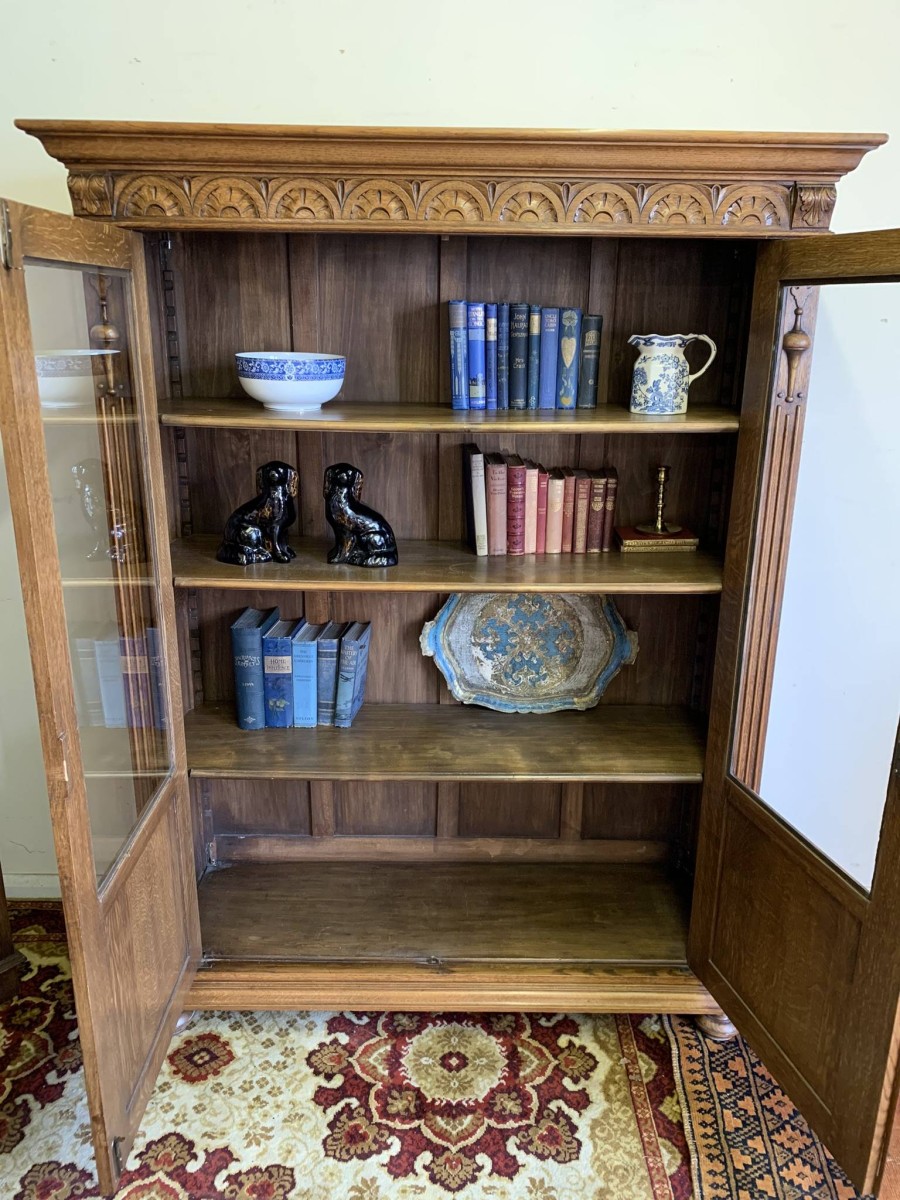 Outstanding Quality Carved Oak Glazed Two Door Bookcase Circa 1900- Now Sold - Image 13
