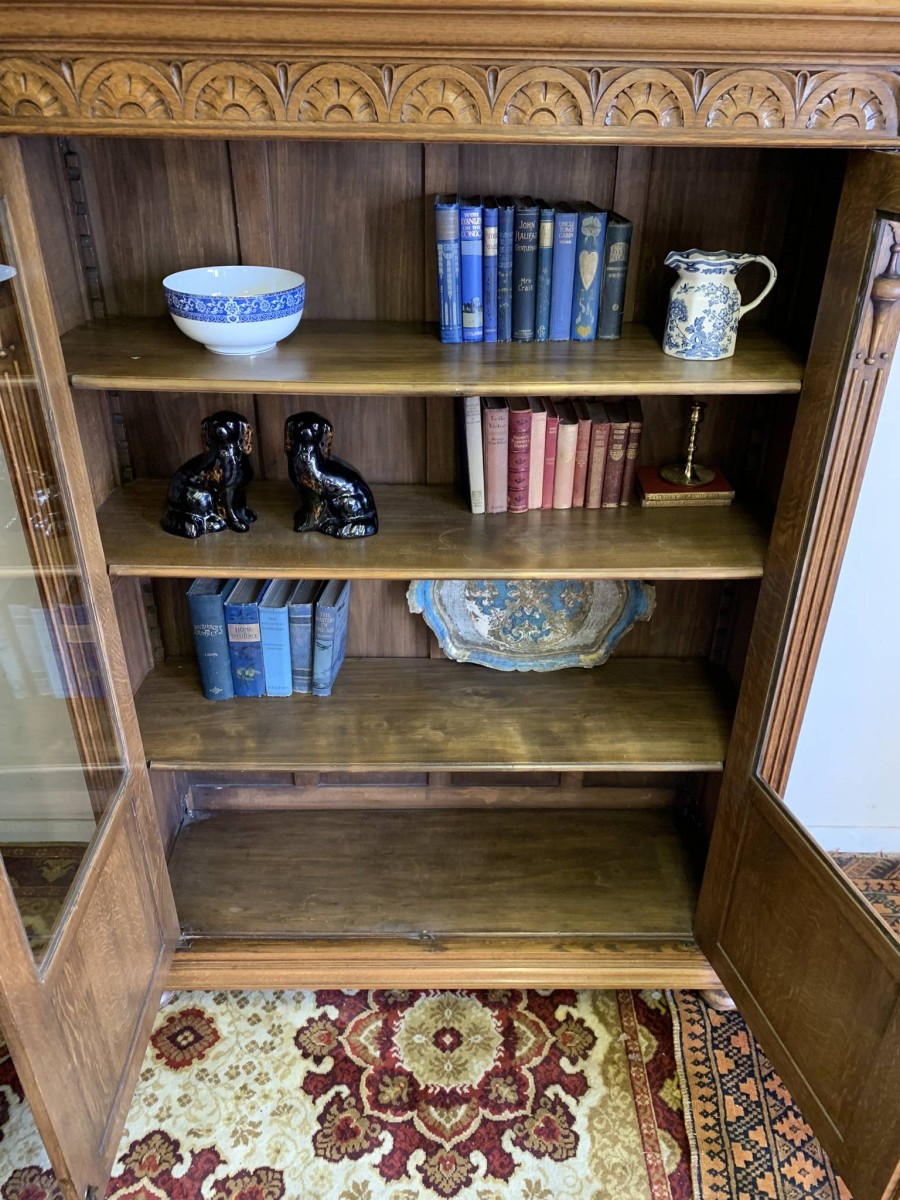 Outstanding Quality Carved Oak Glazed Two Door Bookcase Circa 1900- Now Sold - Image 14