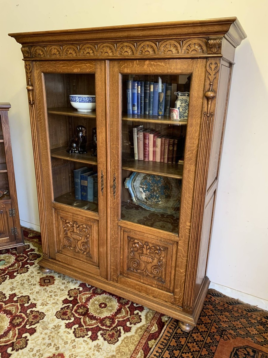 Outstanding Quality Carved Oak Glazed Two Door Bookcase Circa 1900- Now Sold - Image 16