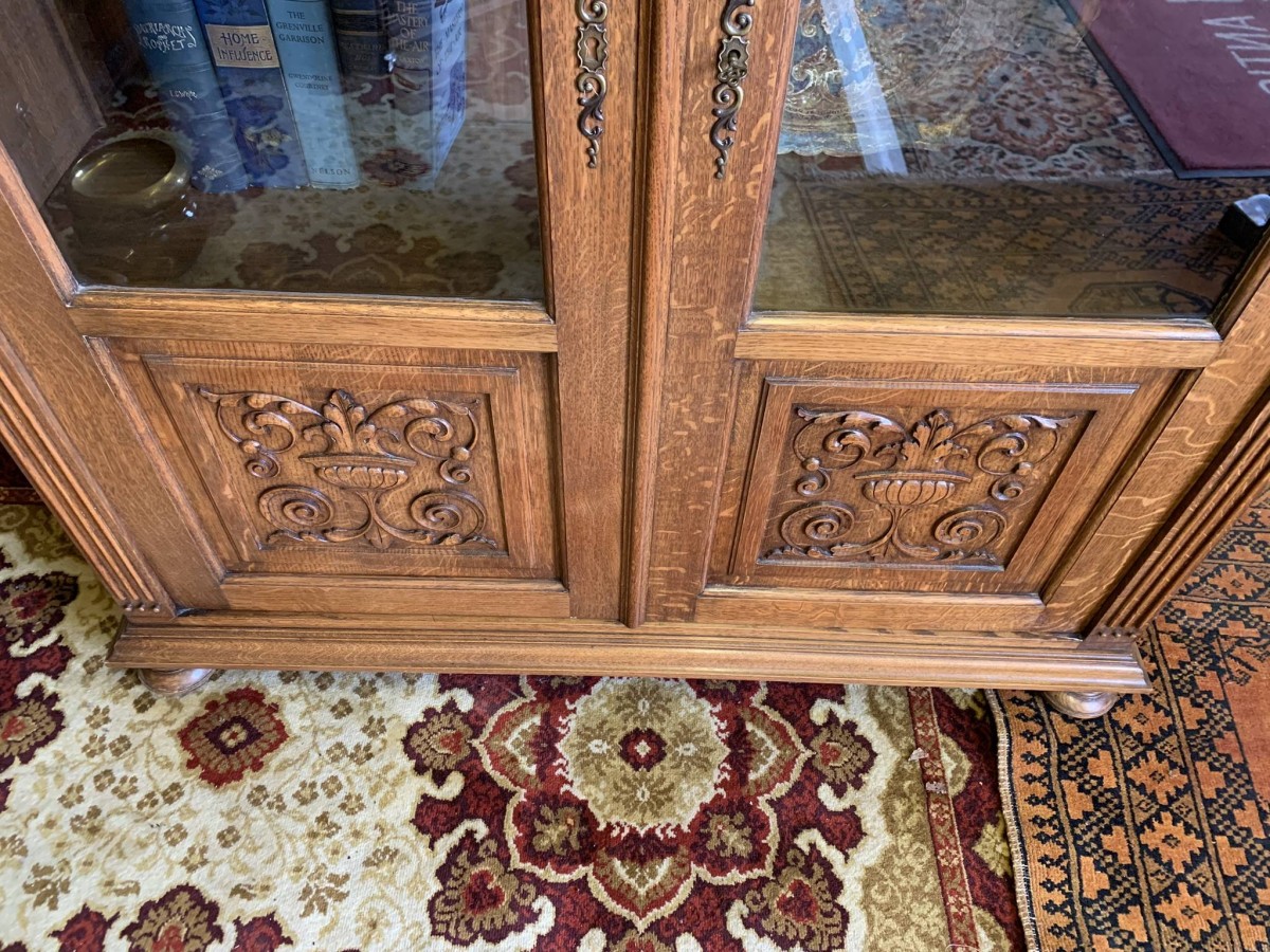 Outstanding Quality Carved Oak Glazed Two Door Bookcase Circa 1900- Now Sold - Image 17