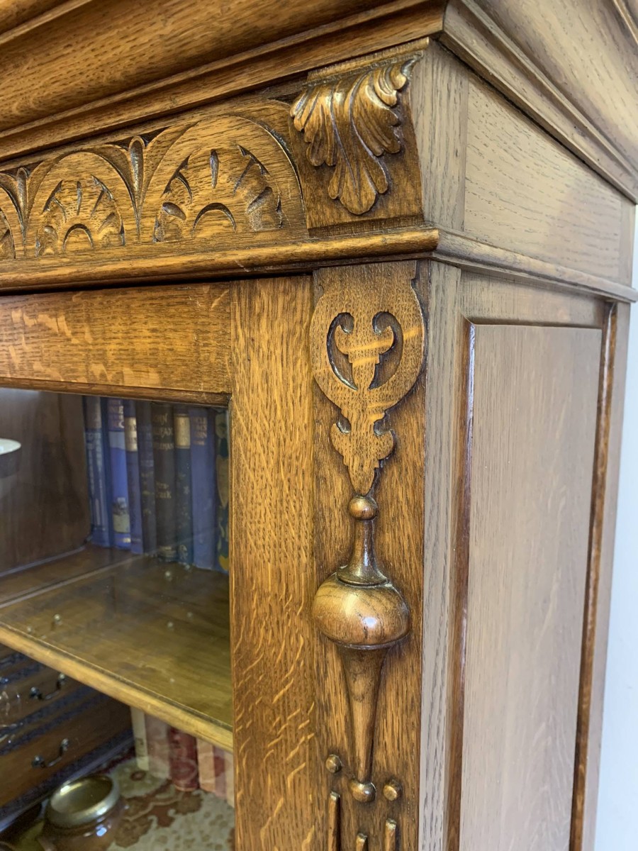 Outstanding Quality Carved Oak Glazed Two Door Bookcase Circa 1900- Now Sold - Image 20