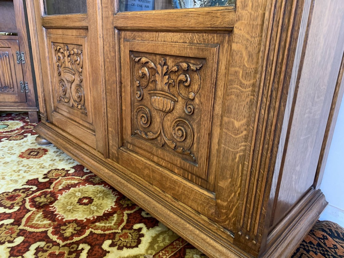 Outstanding Quality Carved Oak Glazed Two Door Bookcase Circa 1900- Now Sold - Image 22