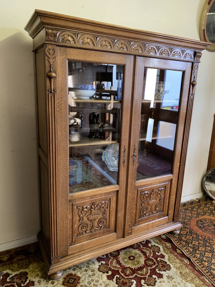 Outstanding Quality Carved Oak Glazed Two Door Bookcase Circa 1900- Now Sold - Image 4