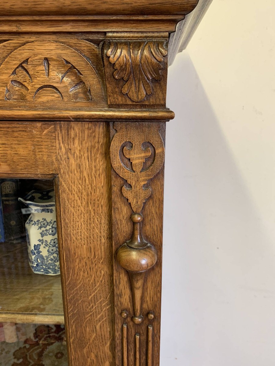 Outstanding Quality Carved Oak Glazed Two Door Bookcase Circa 1900- Now Sold - Image 5