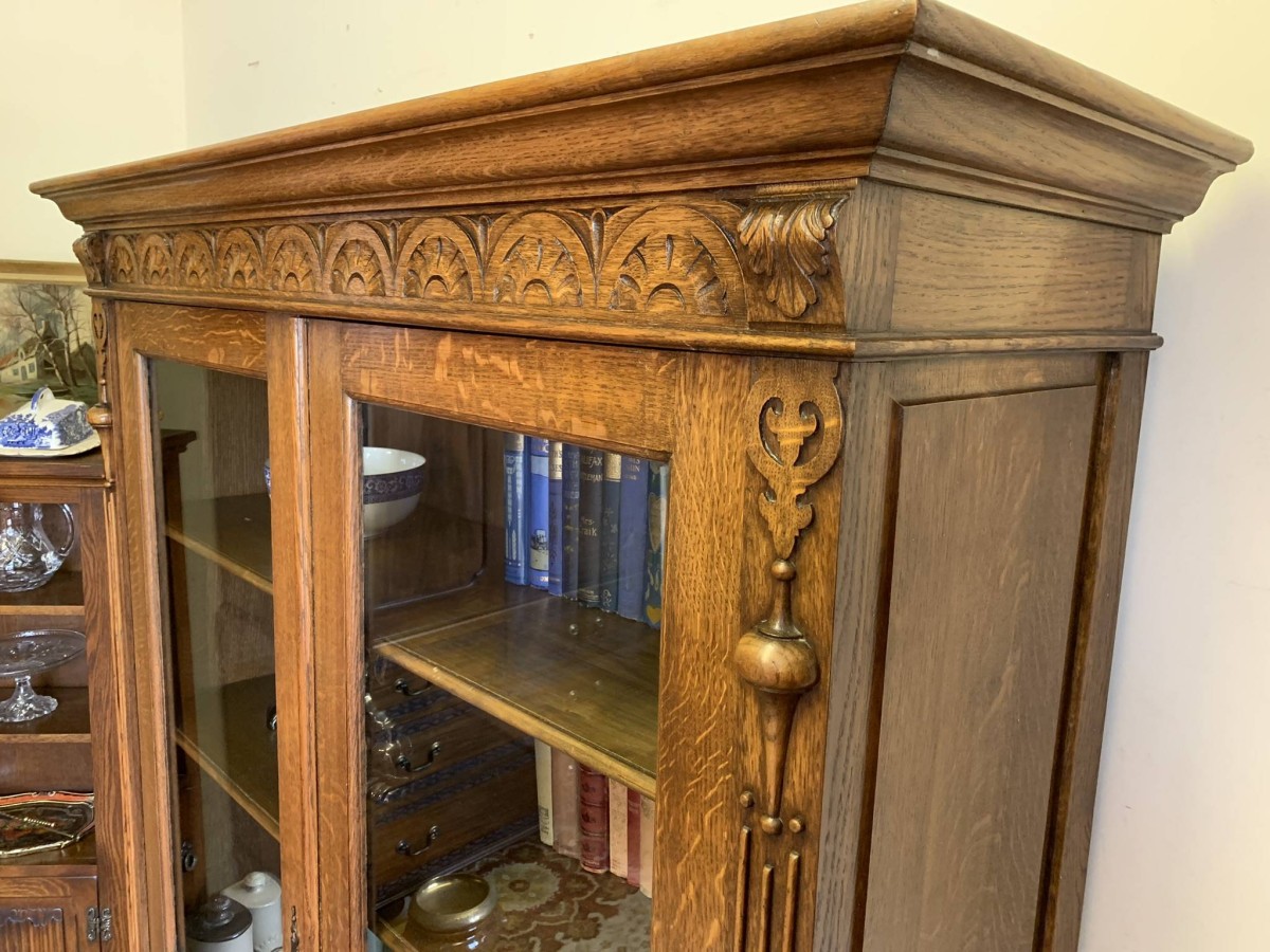 Outstanding Quality Carved Oak Glazed Two Door Bookcase Circa 1900- Now Sold - Image 6