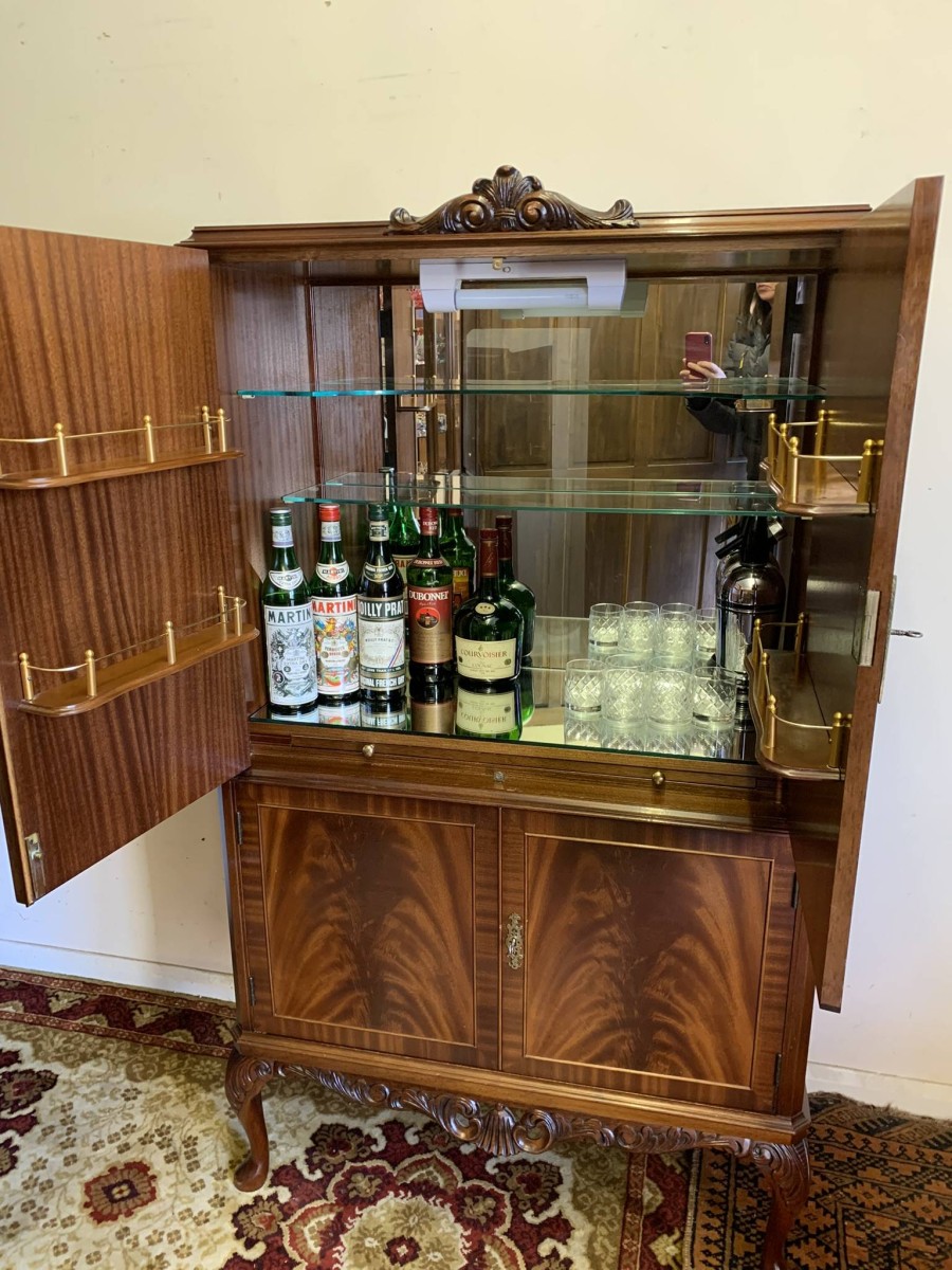 Outstanding Quality Mid Century Carved Walnut Cocktail Cabinet/bar - Now Sold - Image 15