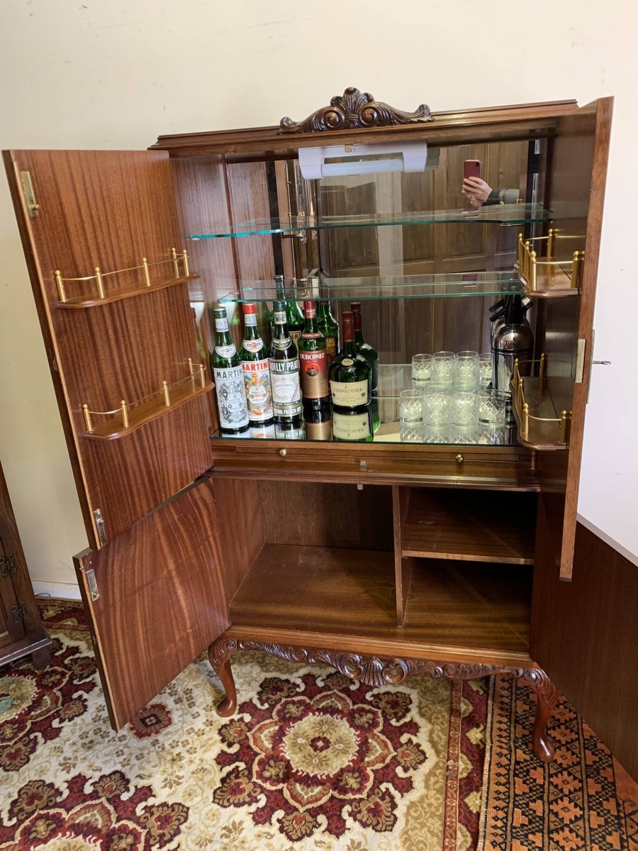 Outstanding Quality Mid Century Carved Walnut Cocktail Cabinet/bar - Now Sold - Image 16