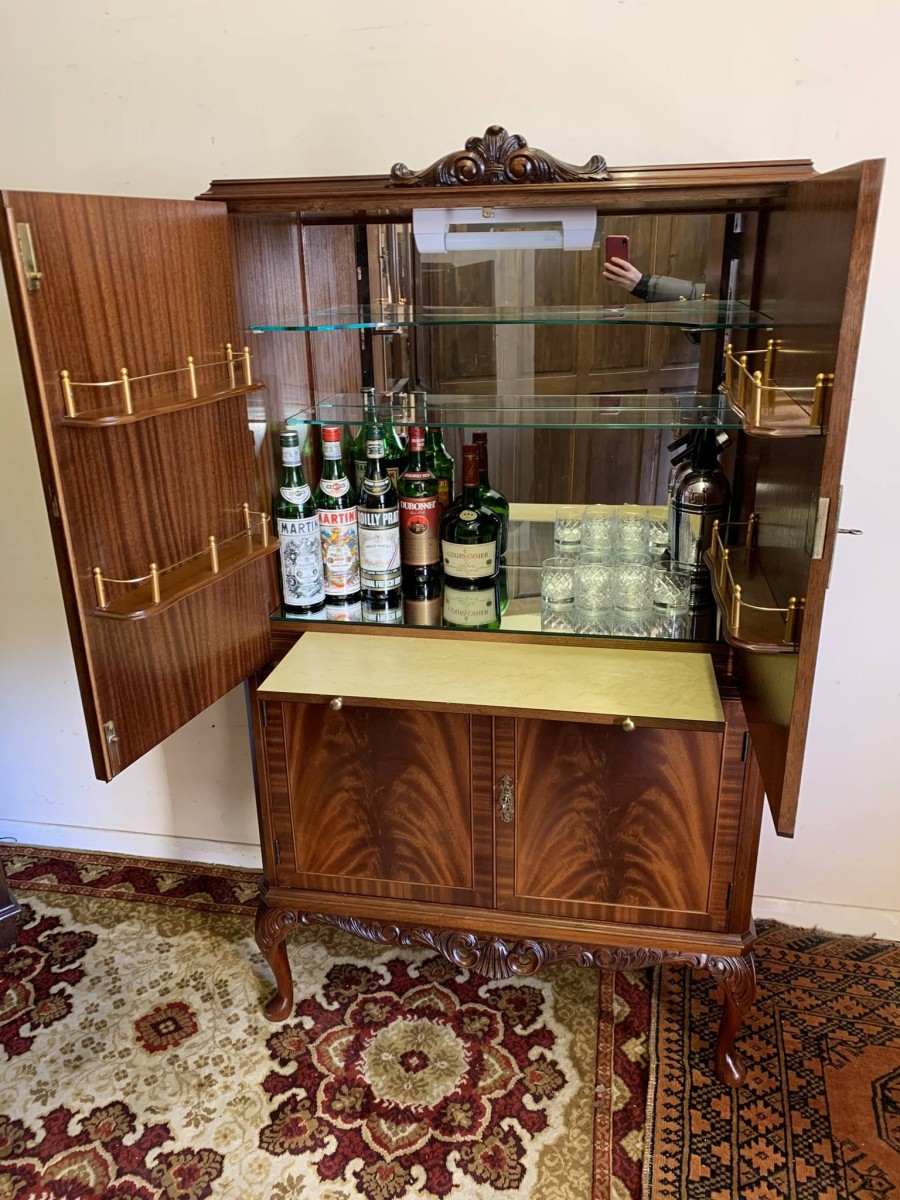 Outstanding Quality Mid Century Carved Walnut Cocktail Cabinet/bar - Now Sold - Image 23