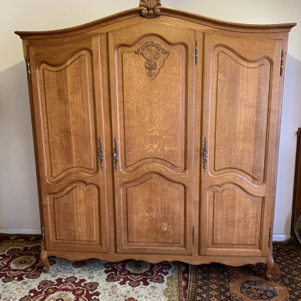 Outstanding Quality French Carved Oak Three Door Armoire/wardrobe