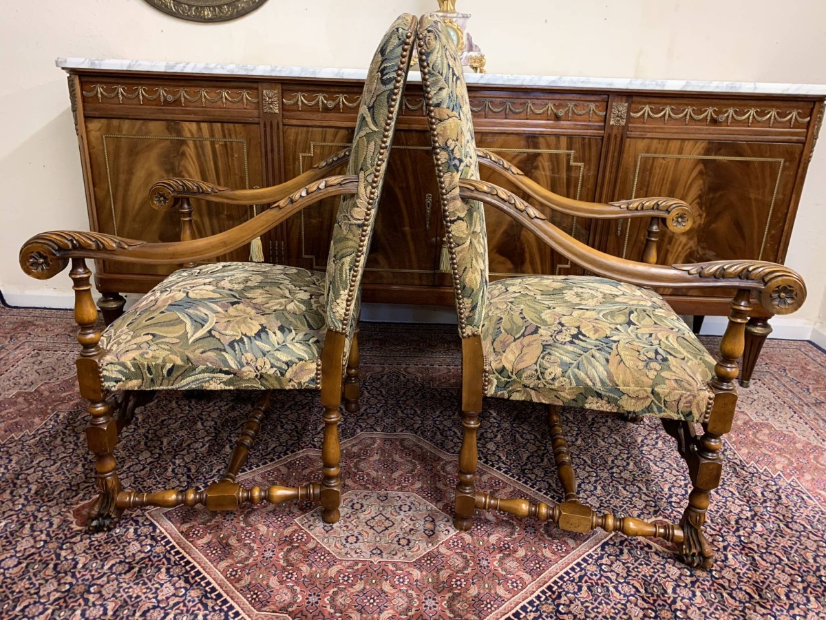 Fabulous Pair Of French Carved Walnut Throne Chairs/armchairs Circa 1930 - Image 14