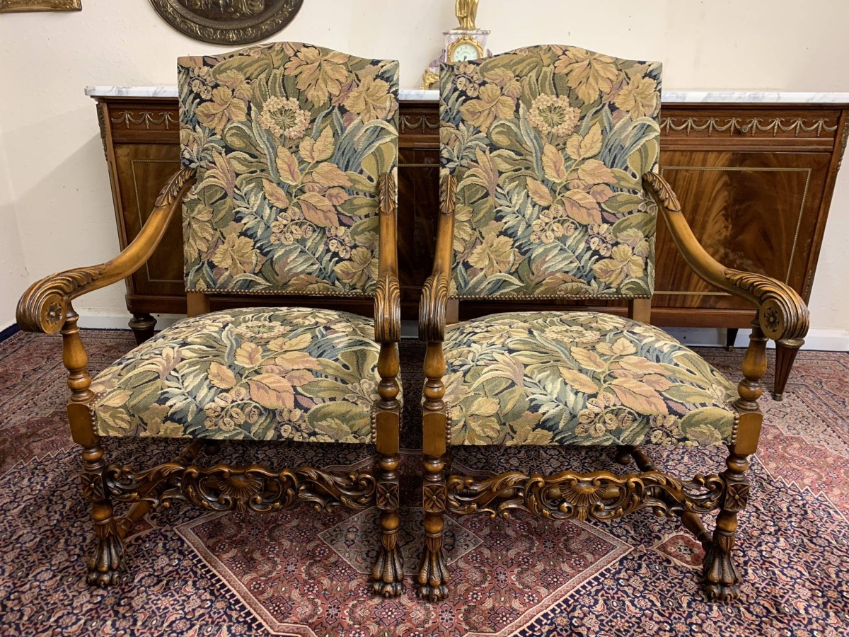 Fabulous Pair Of French Carved Walnut Throne Chairs/armchairs Circa 1930 - Image 16
