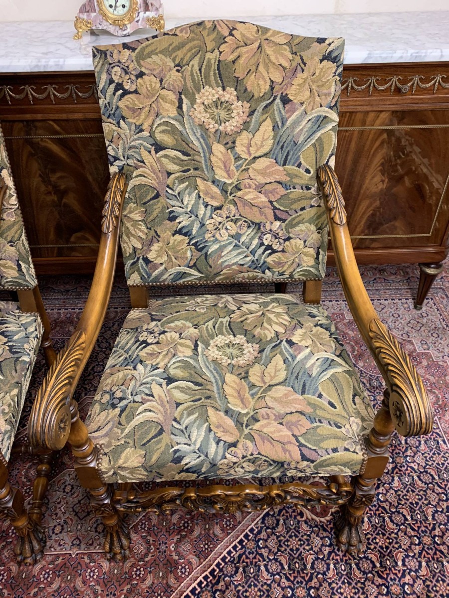 Fabulous Pair Of French Carved Walnut Throne Chairs/armchairs Circa 1930 - Image 5