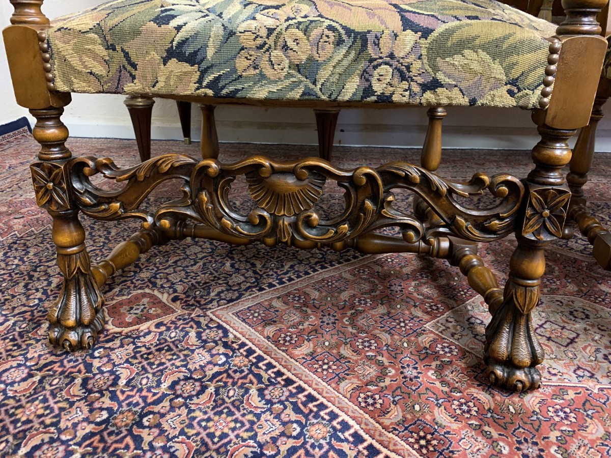 Fabulous Pair Of French Carved Walnut Throne Chairs/armchairs Circa 1930 - Image 6