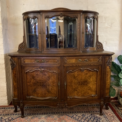 Stunning Antique French Carved Walnut And Oak Glazed Cabinet Circa 1910