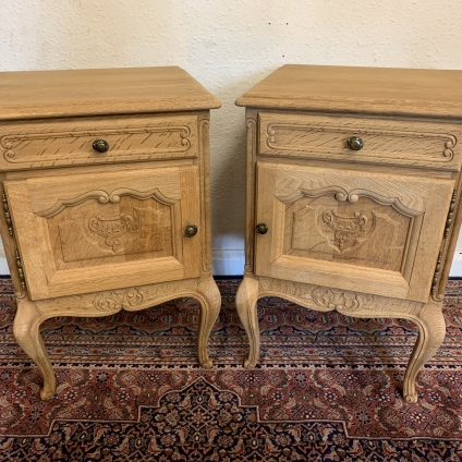 Impressive Pair Of French Antique Carved Oak Raw Wood Bedsides Circa 1890 - Now Sold
