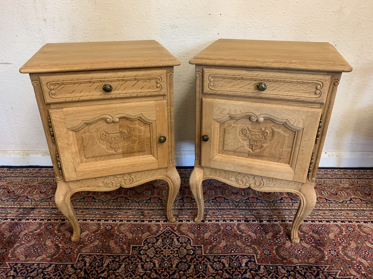 Impressive Pair Of French Antique Carved Oak Raw Wood Bedsides Circa 1890 - Now Sold