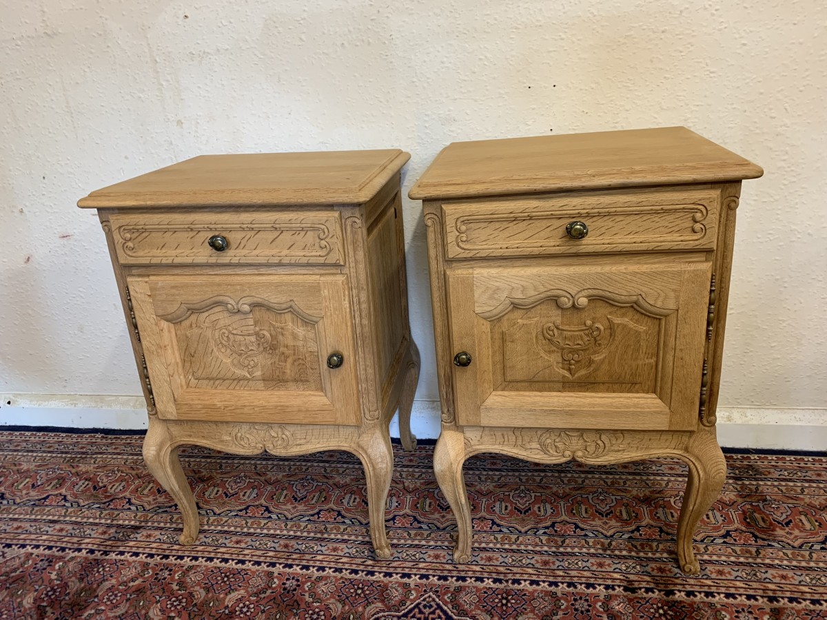 Impressive Pair Of French Antique Carved Oak Raw Wood Bedsides Circa 1890 - Now Sold - Image 10