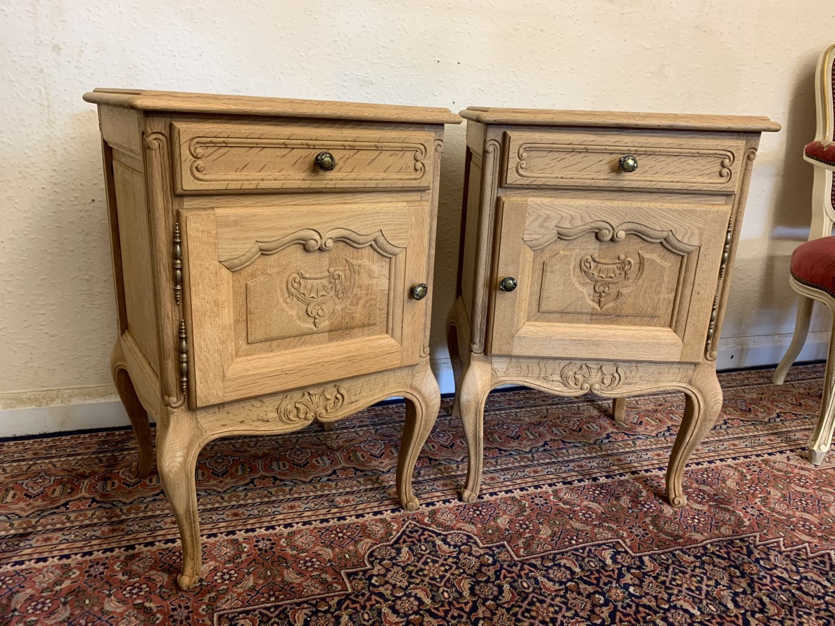 Impressive Pair Of French Antique Carved Oak Raw Wood Bedsides Circa 1890 - Now Sold - Image 16