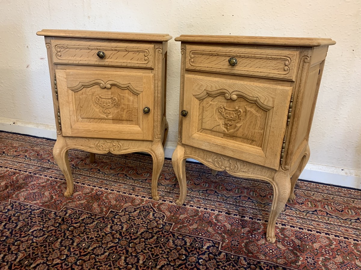 Impressive Pair Of French Antique Carved Oak Raw Wood Bedsides Circa 1890 - Now Sold - Image 17