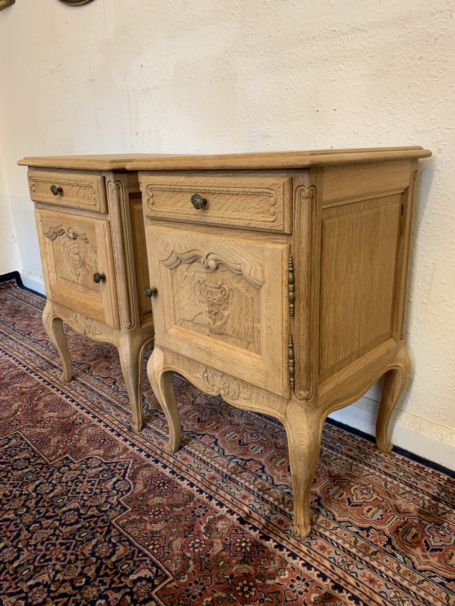 Impressive Pair Of French Antique Carved Oak Raw Wood Bedsides Circa 1890 - Now Sold - Image 2