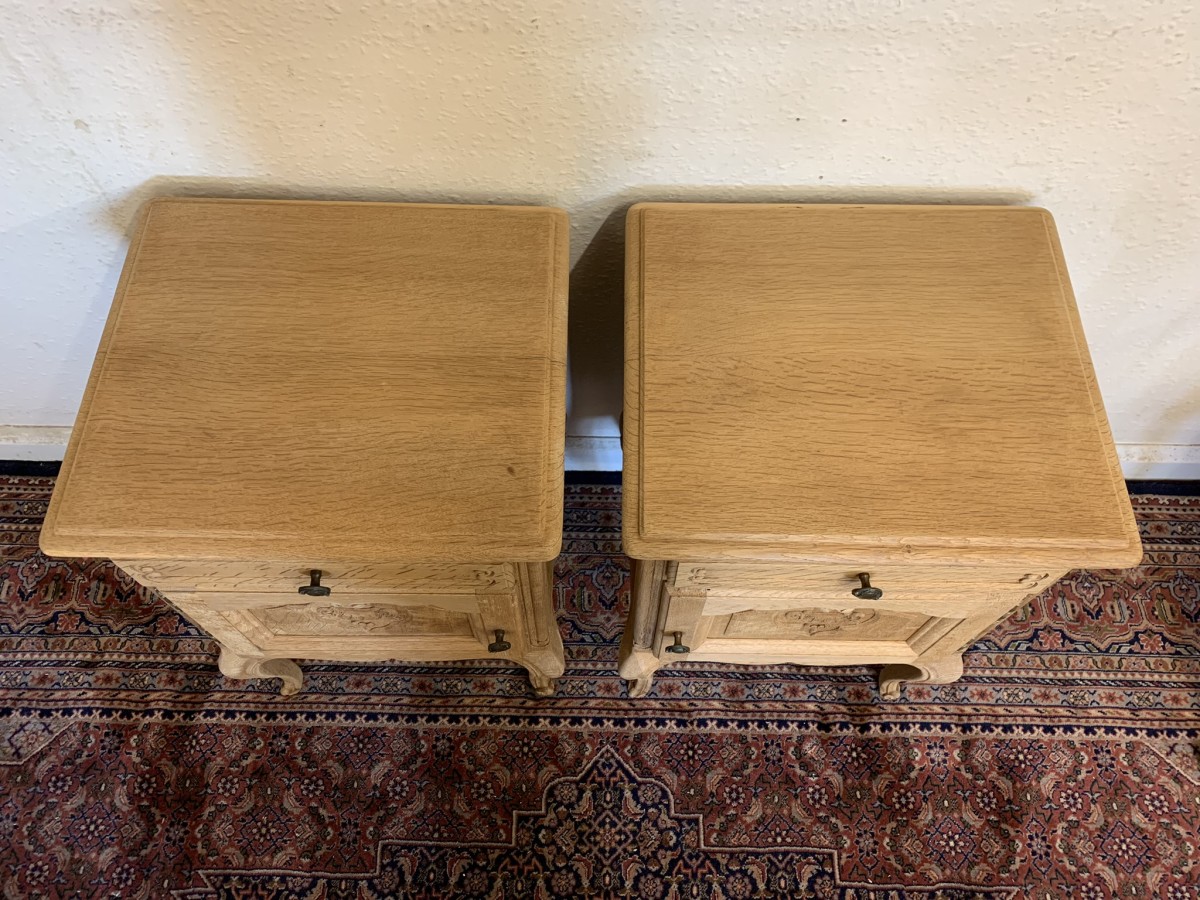 Impressive Pair Of French Antique Carved Oak Raw Wood Bedsides Circa 1890 - Now Sold - Image 3
