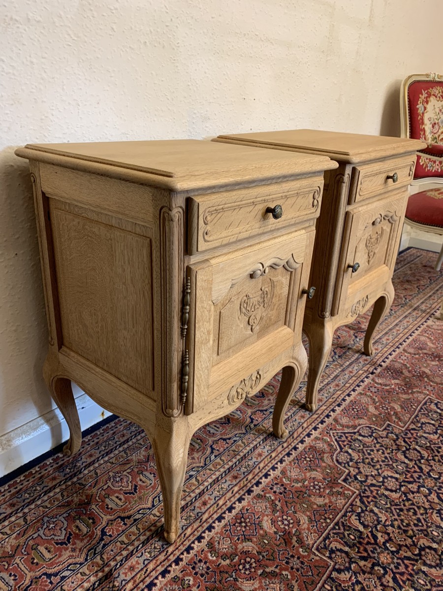 Impressive Pair Of French Antique Carved Oak Raw Wood Bedsides Circa 1890 - Now Sold - Image 4