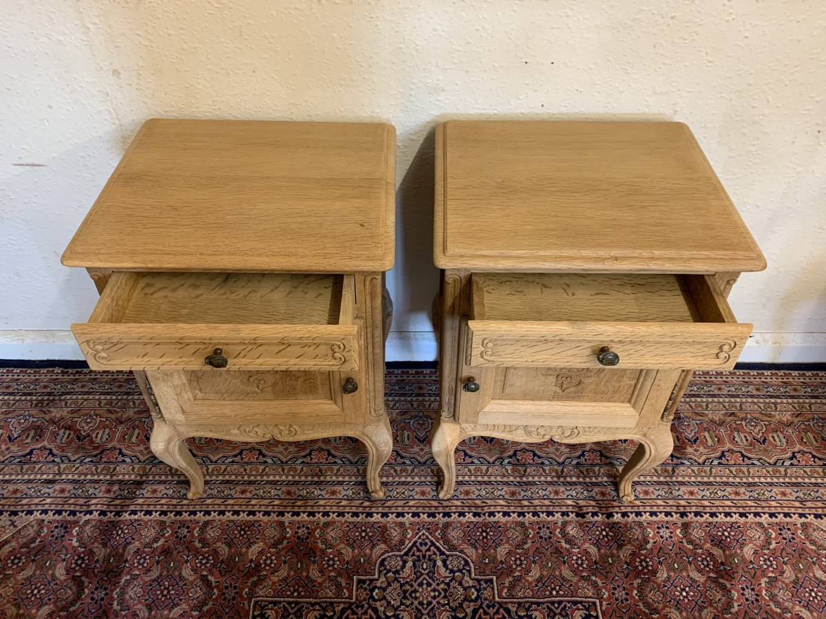 Impressive Pair Of French Antique Carved Oak Raw Wood Bedsides Circa 1890 - Now Sold - Image 5