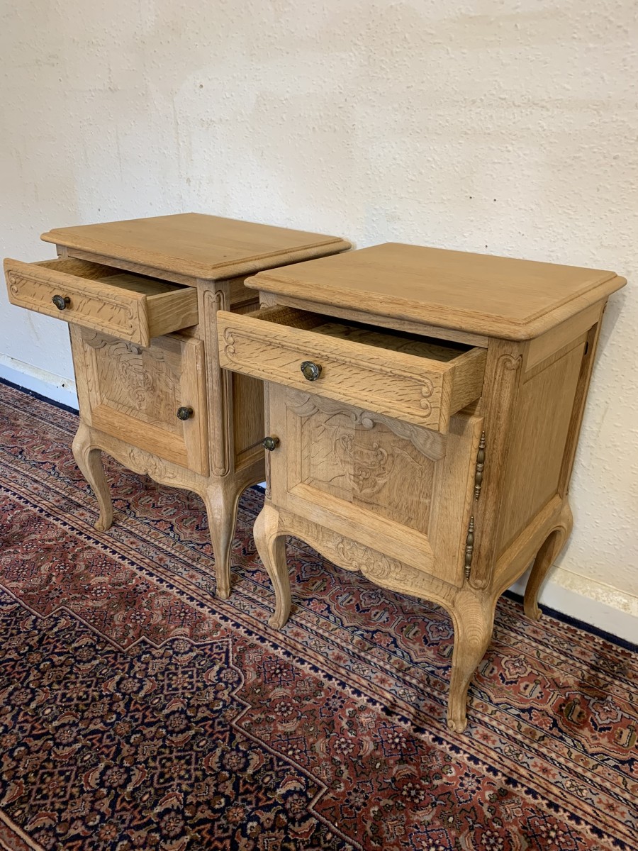 Impressive Pair Of French Antique Carved Oak Raw Wood Bedsides Circa 1890 - Now Sold - Image 6