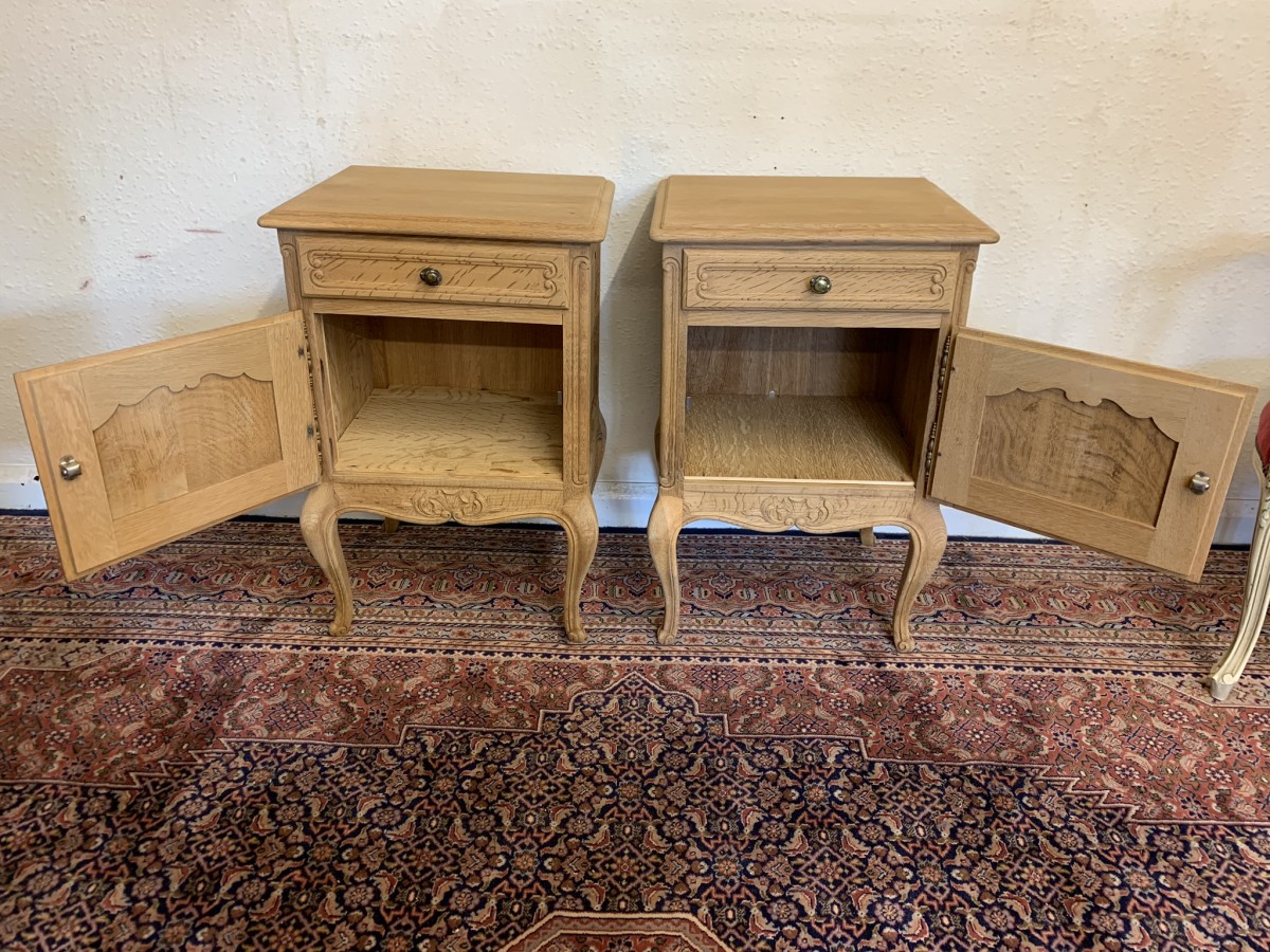 Impressive Pair Of French Antique Carved Oak Raw Wood Bedsides Circa 1890 - Now Sold - Image 7