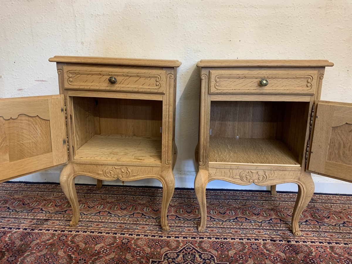 Impressive Pair Of French Antique Carved Oak Raw Wood Bedsides Circa 1890 - Now Sold - Image 8