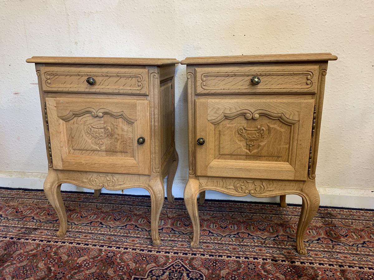 Impressive Pair Of French Antique Carved Oak Raw Wood Bedsides Circa 1890 - Now Sold - Image 9