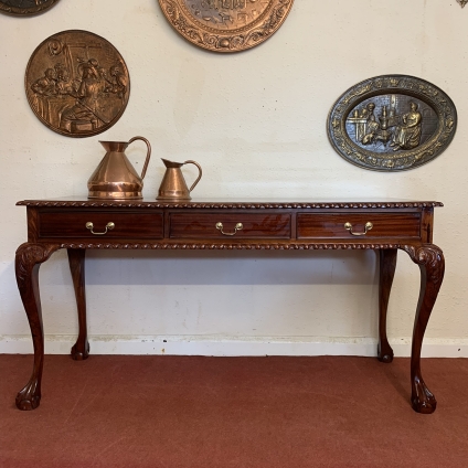 Quality Mahogany Chippendale Style Three Drawer Side Table/console Table