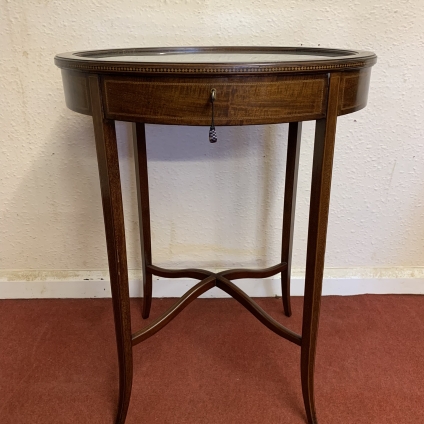 Elegant Antique Oval Inlaid Mahogany Glass Topped Bijouterie Display Case - Now Sold