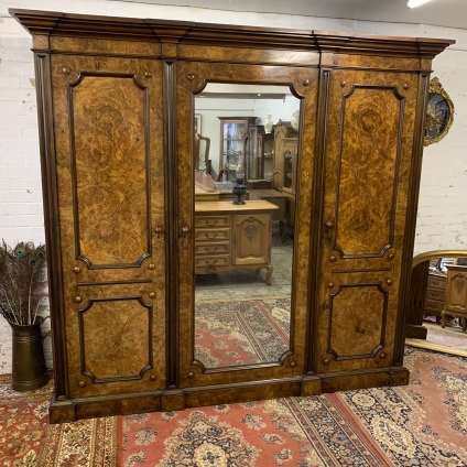 Stunning Burr Walnut Victorian Mirror Door Wardrobe - Now Sold