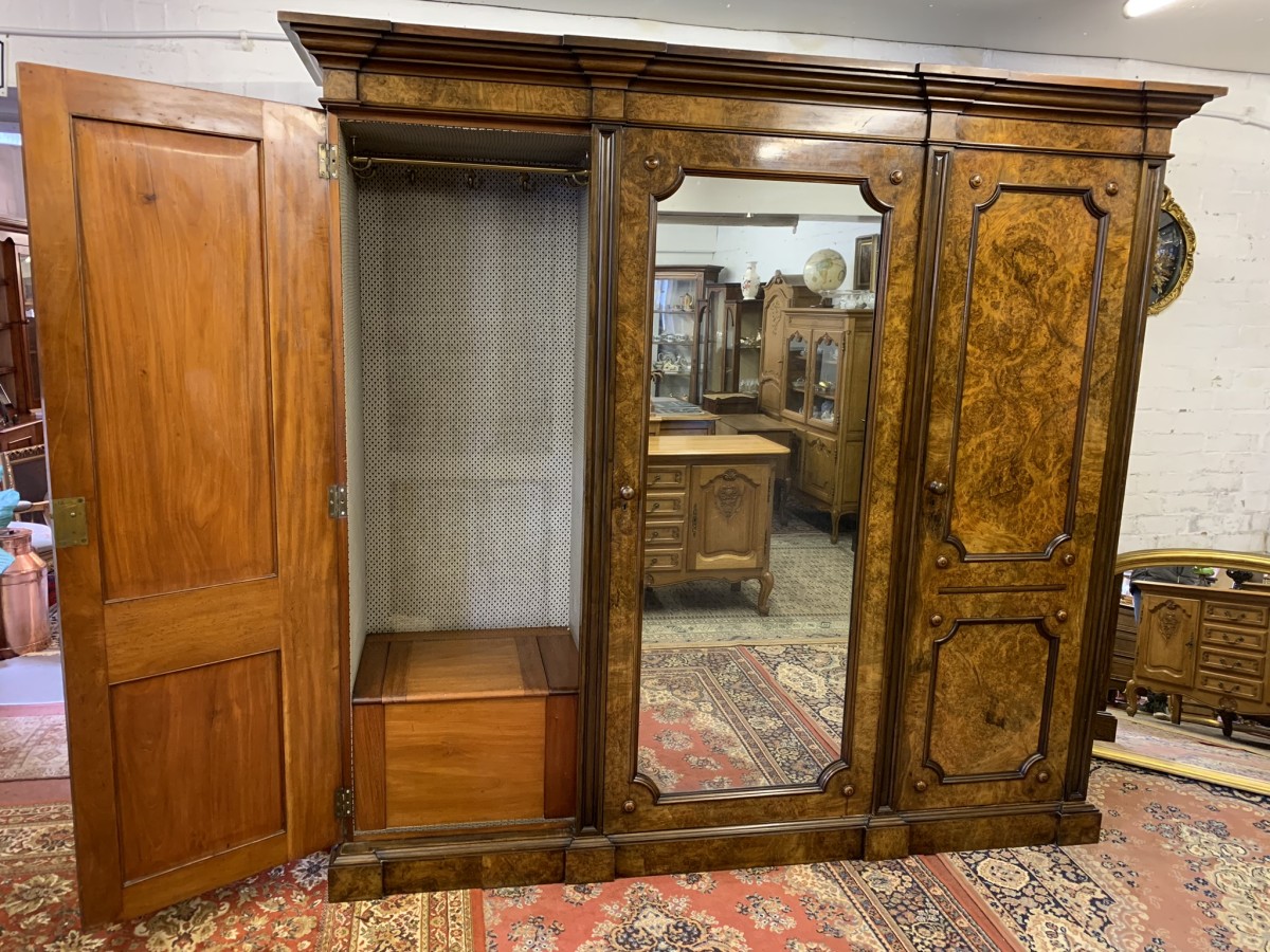 Stunning Burr Walnut Victorian Mirror Door Wardrobe - Now Sold - Image 9