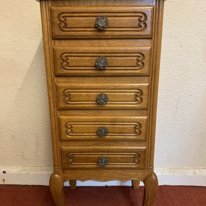 Fabulous French Slim Oak Chest Of Five Drawers (2)