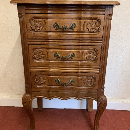 Neat Sized French Carved Oak Chest Of Three Drawers (5)
