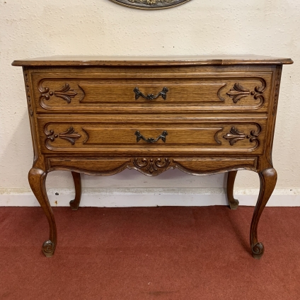 Elegant French Shaped Carved Oak Chest Of Two Drawers (7)