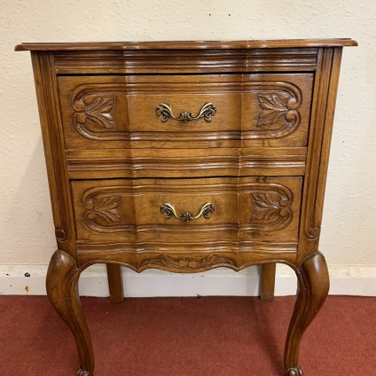 Neat Size French Shaped Carved Oak Chest Of Two Drawers (9)