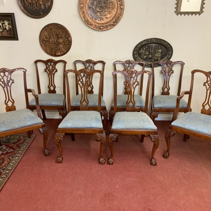 Stunning Set Of Eight Carved Mahogany Chippendale Style Chairs - Now Sold