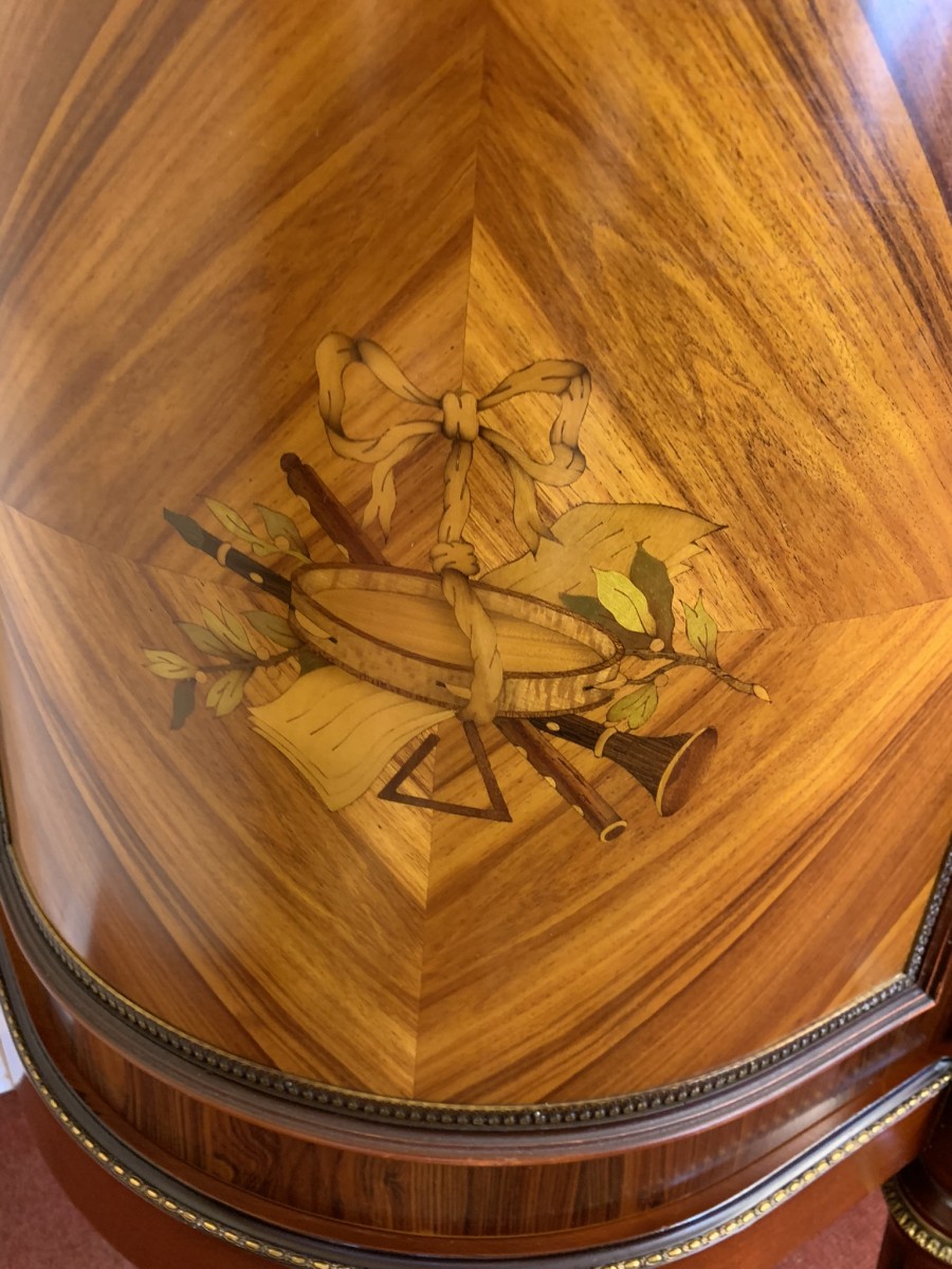 French Shaped Marquetry Inlaid Walnut & Ormolu Marble Top Credenza/sideboard - Image 36