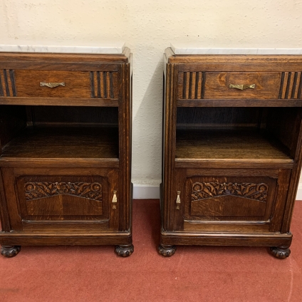 Sylish Pair Of French Carved Oak Marble Top Bedside Cabinets/tables - Now Sold
