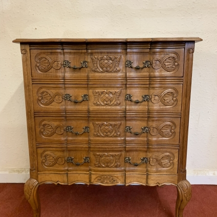 Outstanding Quality French Shaped Carved Oak Chest Of Four Drawers