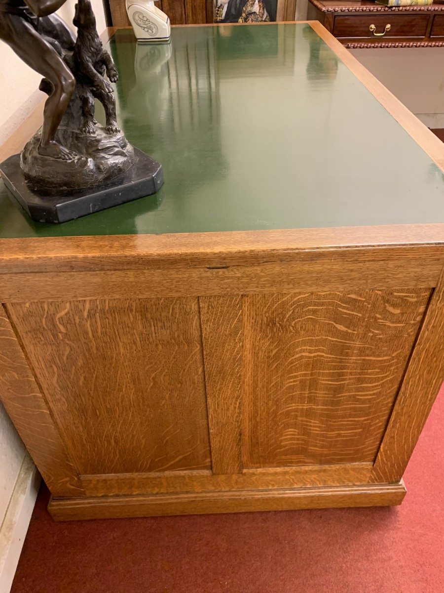 Outstanding Quality Antique Oak Leather Topped Industrial Pedestal Desk - Image 21