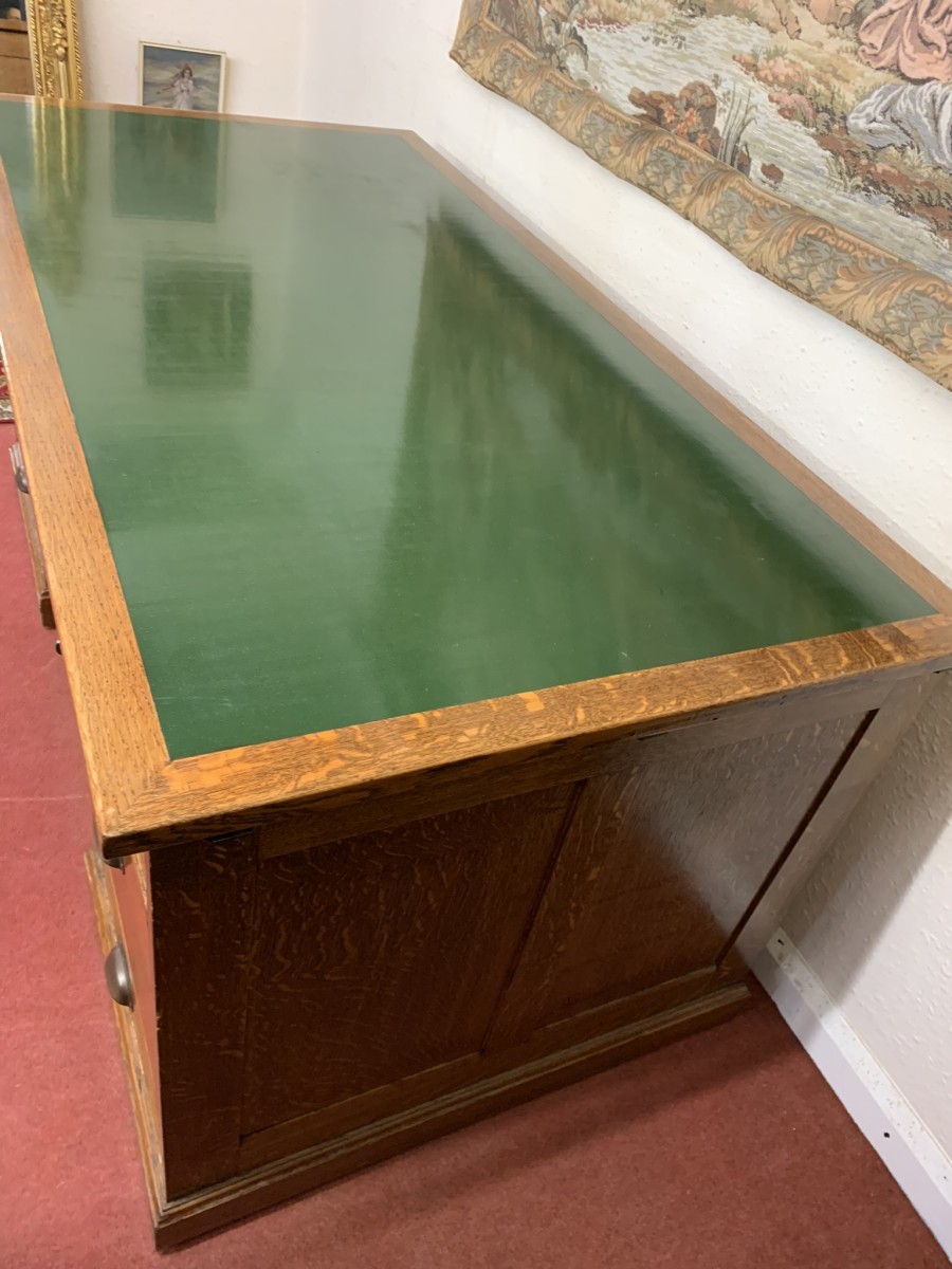 Outstanding Quality Antique Oak Leather Topped Industrial Pedestal Desk - Image 25