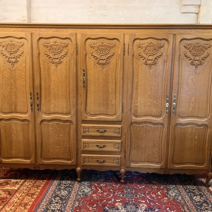 Outstanding Quality French Carved Oak Five Door Armoire/wardrobe