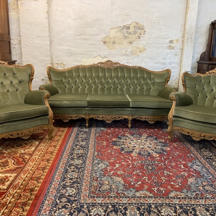 Fabulous Outstanding Quality French Carved Oak Sofa & Two Armchairs